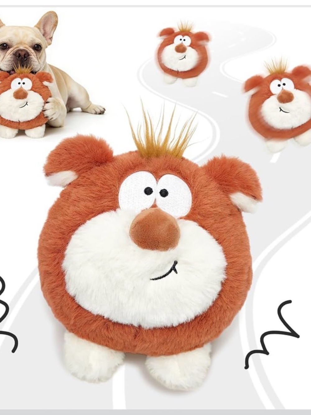 Plush Orange and White Squeaky Pet Toy - Soft Round Cheeky Character